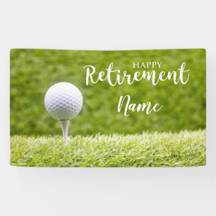 Golf happy retirement with golf ball on green banner