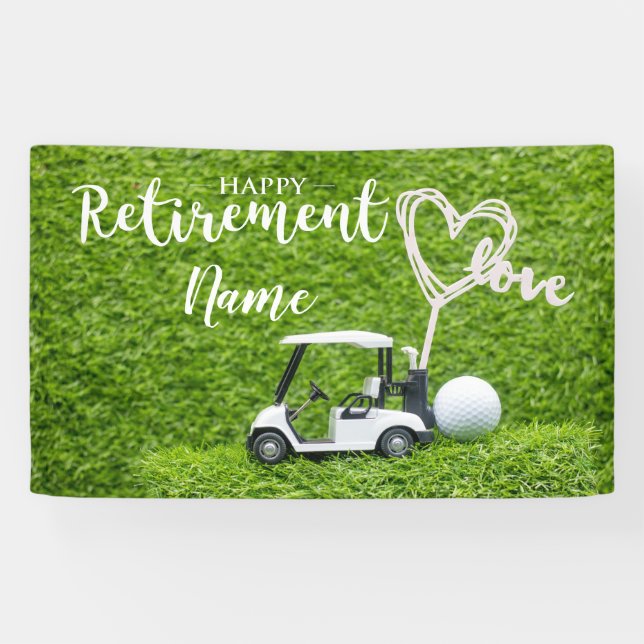 Golf happy retirement with golf cart banner (Horizontal)