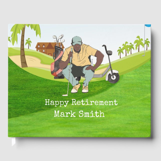 Golf Happy retirement with golfer looks at ball   Guest Book (Front)