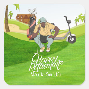Golf Happy retirement with golfer looks at ball   Square Sticker