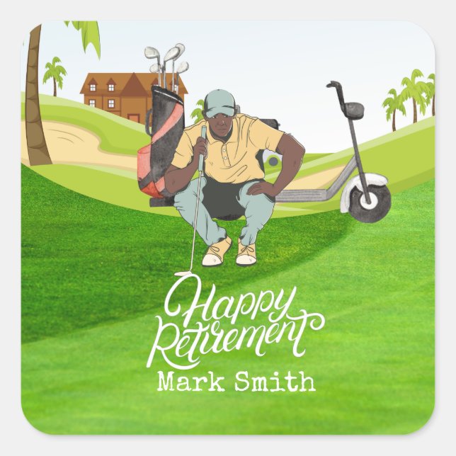 Golf Happy retirement with golfer looks at ball   Square Sticker (Front)