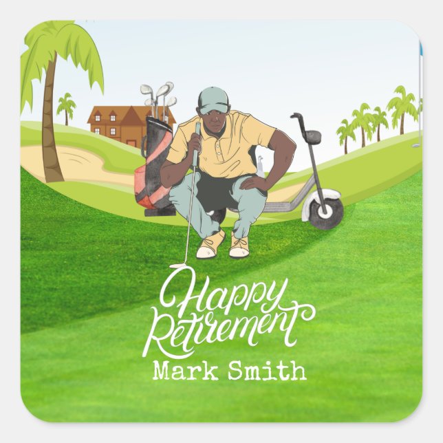 Golf Happy retirement with golfer looks at ball   Square Sticker (Front)