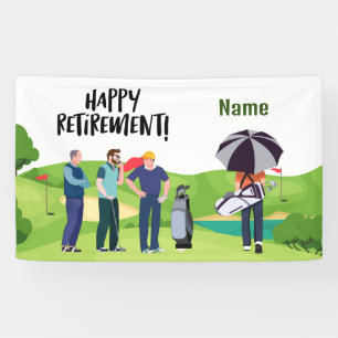 Golf happy retirement with happy golfer on green banner