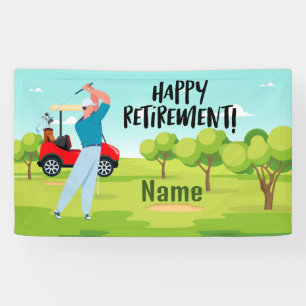 Golf happy retirement with happy golfer on green   banner