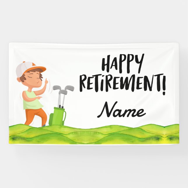 Golf happy retirement with happy golfer on green banner (Horizontal)