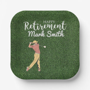Golf Happy Retirement with man golfing on green  Paper Plate