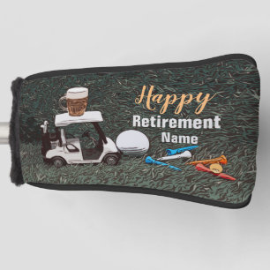Golf happy retirement with Name beer cart golfer Head Cover