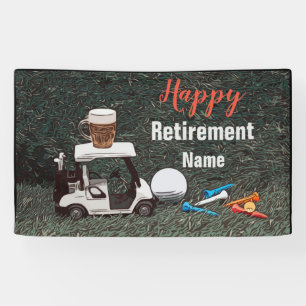 Golf happy retirement with Name beer golf cart Banner