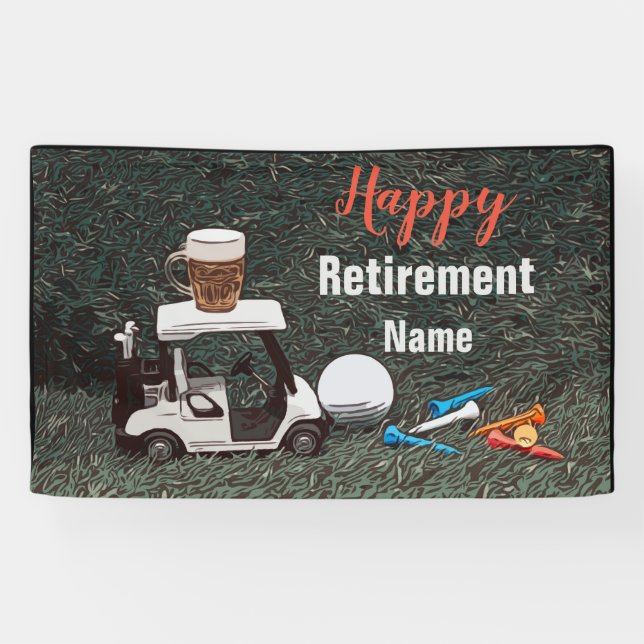Golf happy retirement with Name  beer golf cart  Banner (Horizontal)