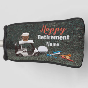 Golf happy retirement with Name  beer golf cart   Golf Head Cover