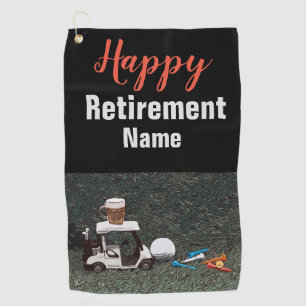 Golf happy retirement with Name  beer golf cart  Golf Towel