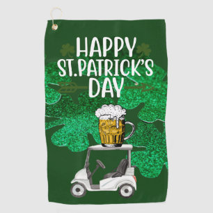 Golf Happy St. Patrick's Day with Shamrock green  Towel