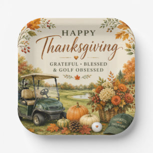 Golf Happy Thanksgiving with Autumn Golfing Paper Plate