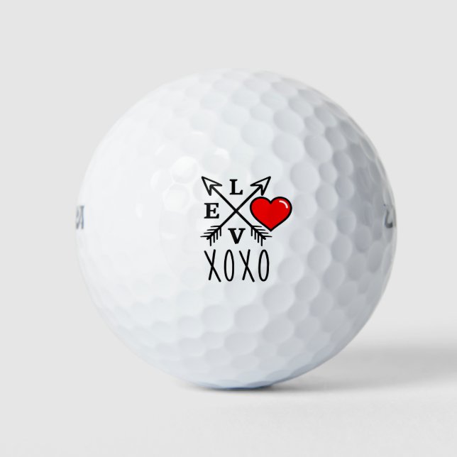Golf Happy Valentine's Day love you with red heart Golf Balls (Front)