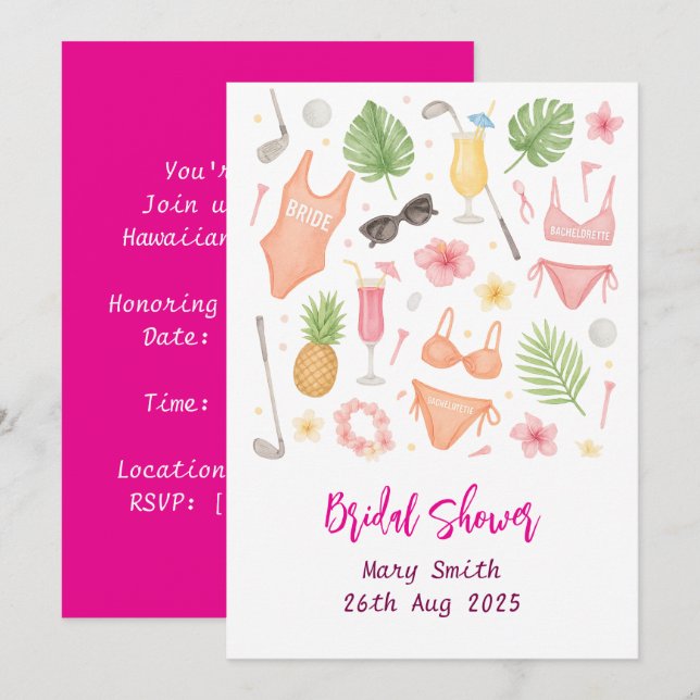 Golf Hawaiian themed Bridal Shower Bachelorette  Invitation (Front/Back)