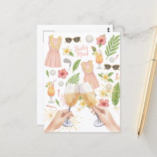 Golf Hawaiian themed Lady Bride Bachelorette Party Postcard