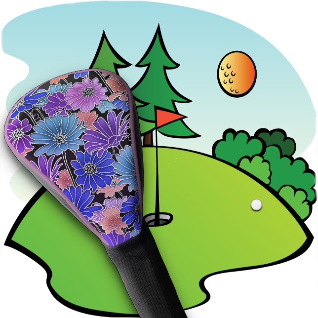 GOLF HEAD COVER - Blue-Violet-Pink Floral Design (Creator Uploaded)