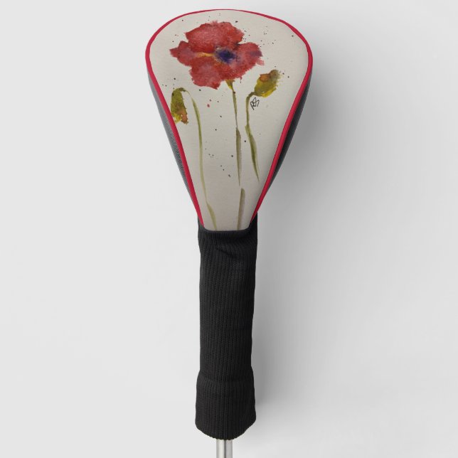 Golf Head cover (driver) watercolor poppy (Front)