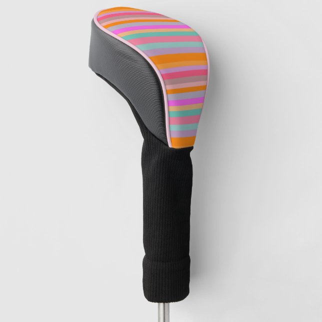 Golf Head Cover, Mandarin Orange Colourful Stripe Golf Head Cover (Angled)