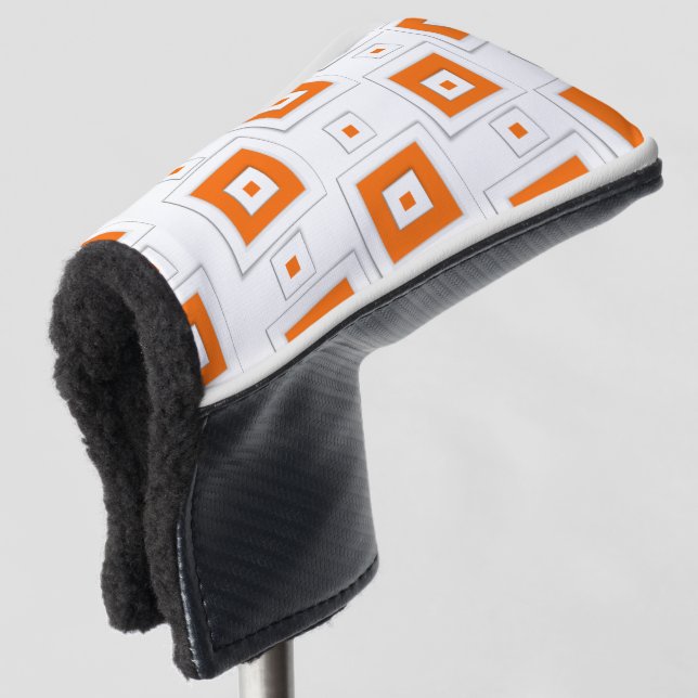 Golf Head Cover Orange & White Square (3/4 Front)