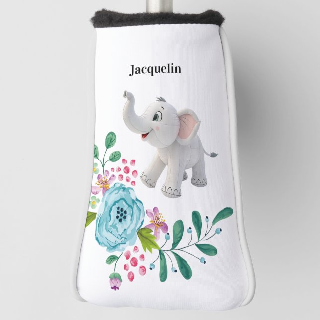 Golf Head Cover White Elephant Floral  (Rotate 90)