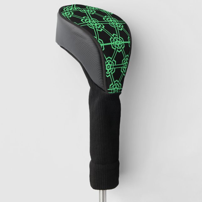 Golf Head Covers-shapes Of green on black Golf Head Cover (Angled)