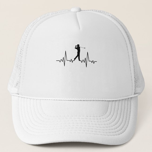 GOLF HEARTBEAT Golfing Clothes Women Men Kids Trucker Hat (Front)