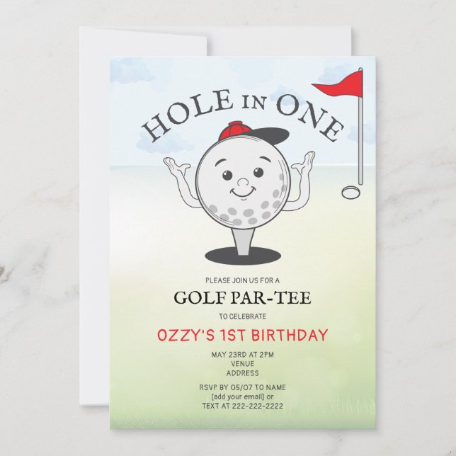 Golf Hole in One 1st Birthday Par-Tee Invitation (Front)