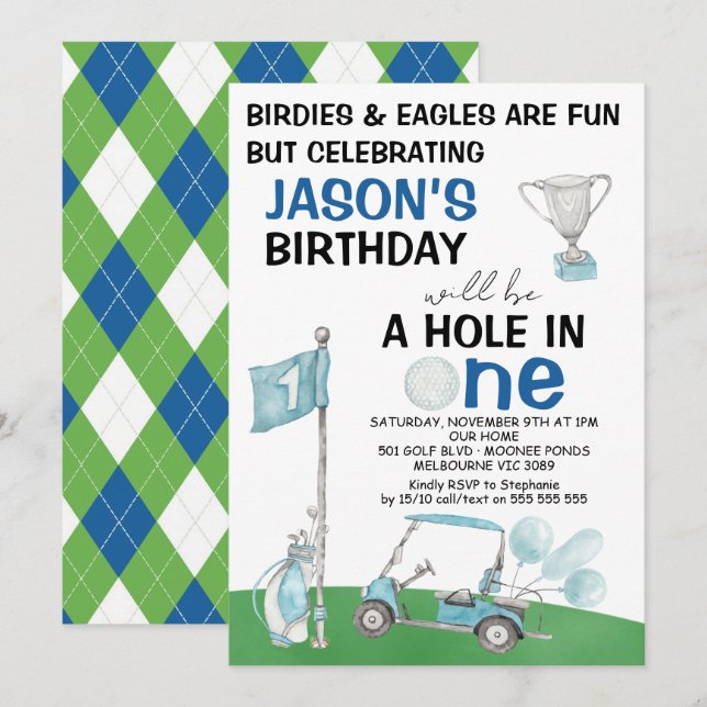Golf Hole In One Birthday Invitation  (Front/Back)