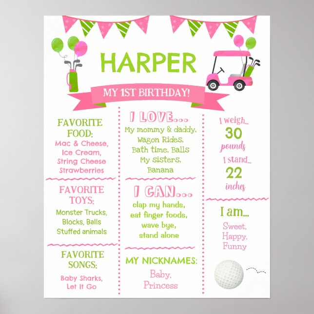 Golf Hole in One Birthday Milestone Sign Board (Front)