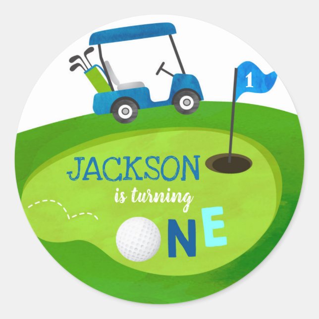 Golf Hole In One Birthday Party Favour Sticker (Front)