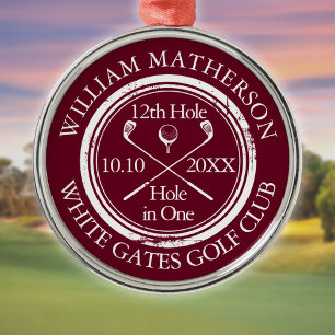 Golf Hole in One Classic Burgundy Custom Metal Tree Decoration