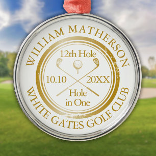Golf Hole in One Classic Gold Personalised Metal Tree Decoration