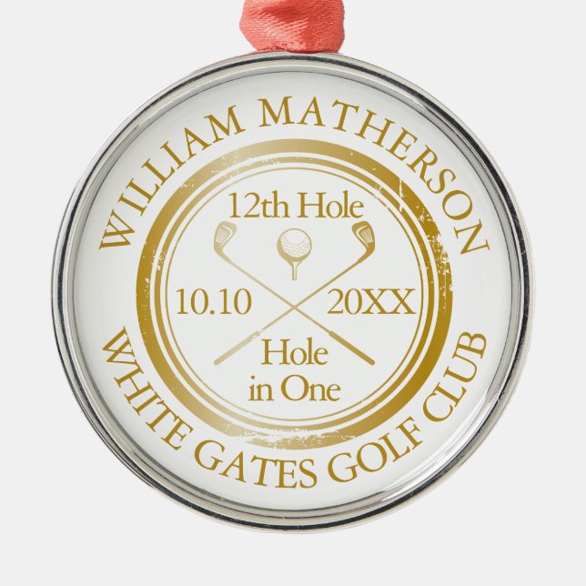 Golf Hole in One Classic Gold Personalised  Metal Tree Decoration (Front)