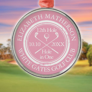 Golf Hole in One Classic Personalised Pink Metal Tree Decoration
