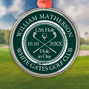 Golf Hole in One Emerald Green Personalised Metal Tree Decoration