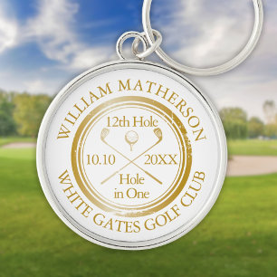 Golf Hole in One Gold Personalised Key Ring