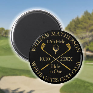 Golf Hole In One Personalised Black And Gold Magnet