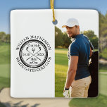 Golf Hole in One Personalised Photo Golfer  Ceramic Ornament<br><div class="desc">Featuring an aged stamp effect classic retro design. Personalise the golfer's 2 photos,  name,  location hole number and date to create a great keepsake to celebrate that fantastic hole-in-one golf award. Designed by Thisisnotme©</div>