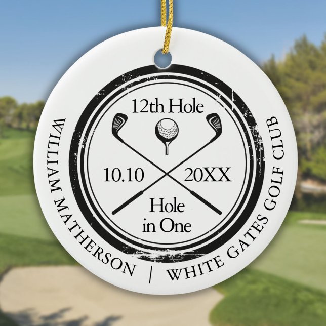 Golf Hole in One Retro Personalised  Ceramic Tree Decoration (Golf Hole in One Retro Personalized Ceramic Ornament)