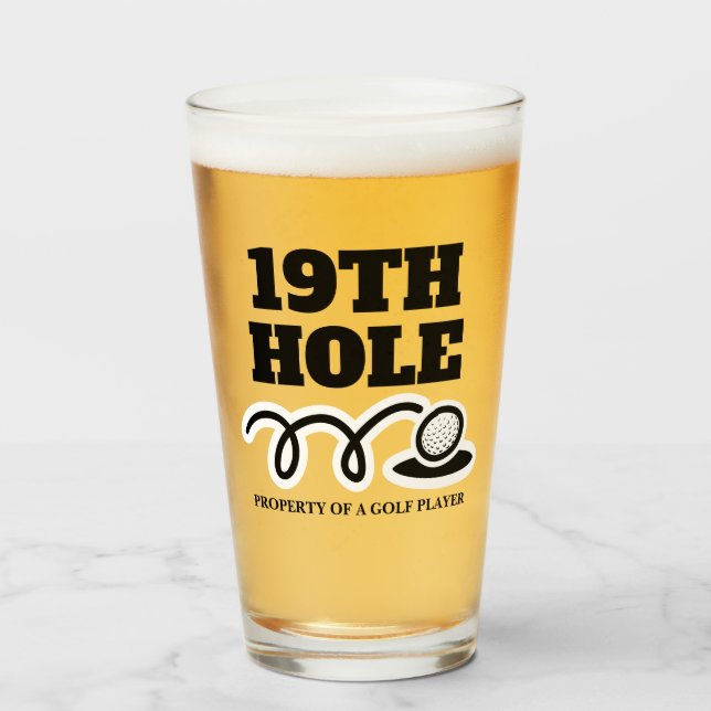 Golf humour 19th Hole beer glass gift for men (Front Filled)