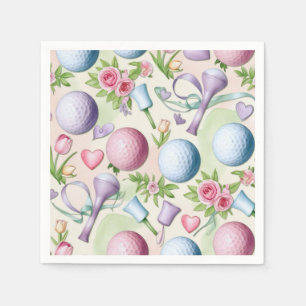 Golf in pink themed with flowers  for Lady golfer  Napkin