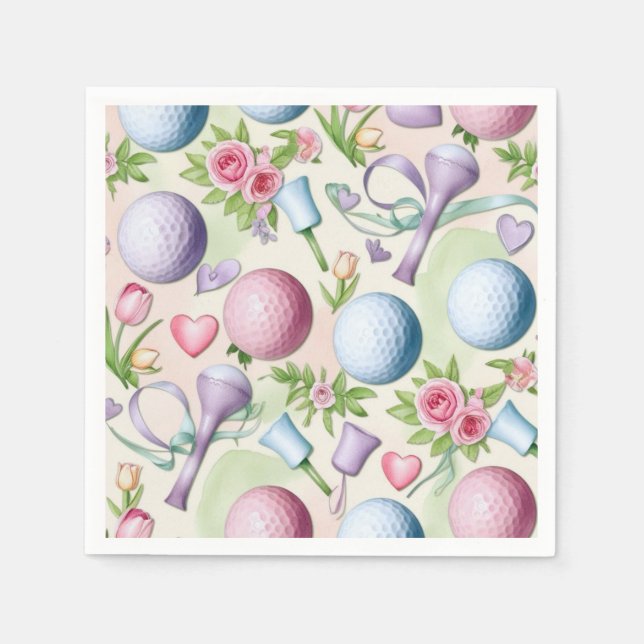 Golf in pink themed with flowers  for Lady golfer  Napkin (Front)