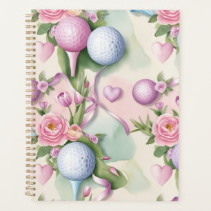 Golf in pink themed with flowers for Lady golfer Planner