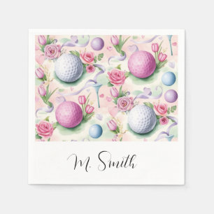 Golf in pink themed with flowers for Mother's Day Napkin