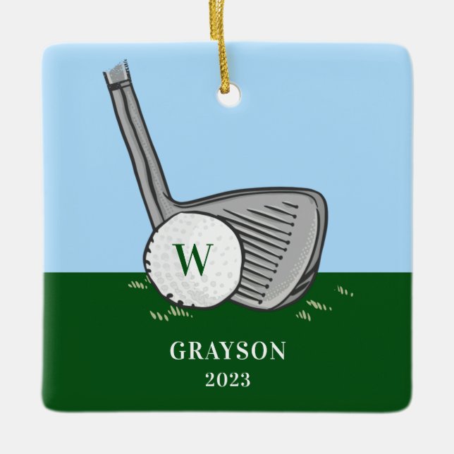 Golf Initial Name Ceramic Ornament (Front)