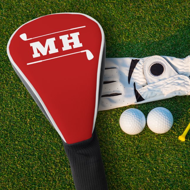  Golf Initials Classic Preppy Athletic Bold Red Head Cover (Bold collegiate initials in scarlet and white. Personalized design for a custom finish.)
