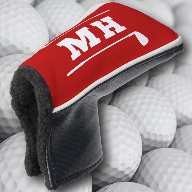  Golf Initials Classic Preppy Athletic Bold Red Head Cover (Clean, classic style for the putting green.)