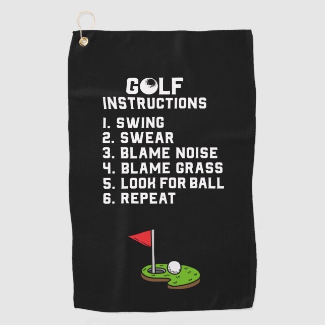 Golf Instruction Swing Swear at flag hole on green Towel (Front)