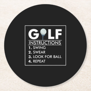 Golf Instructions Swing Swear Look Ball Repeat Round Paper Coaster